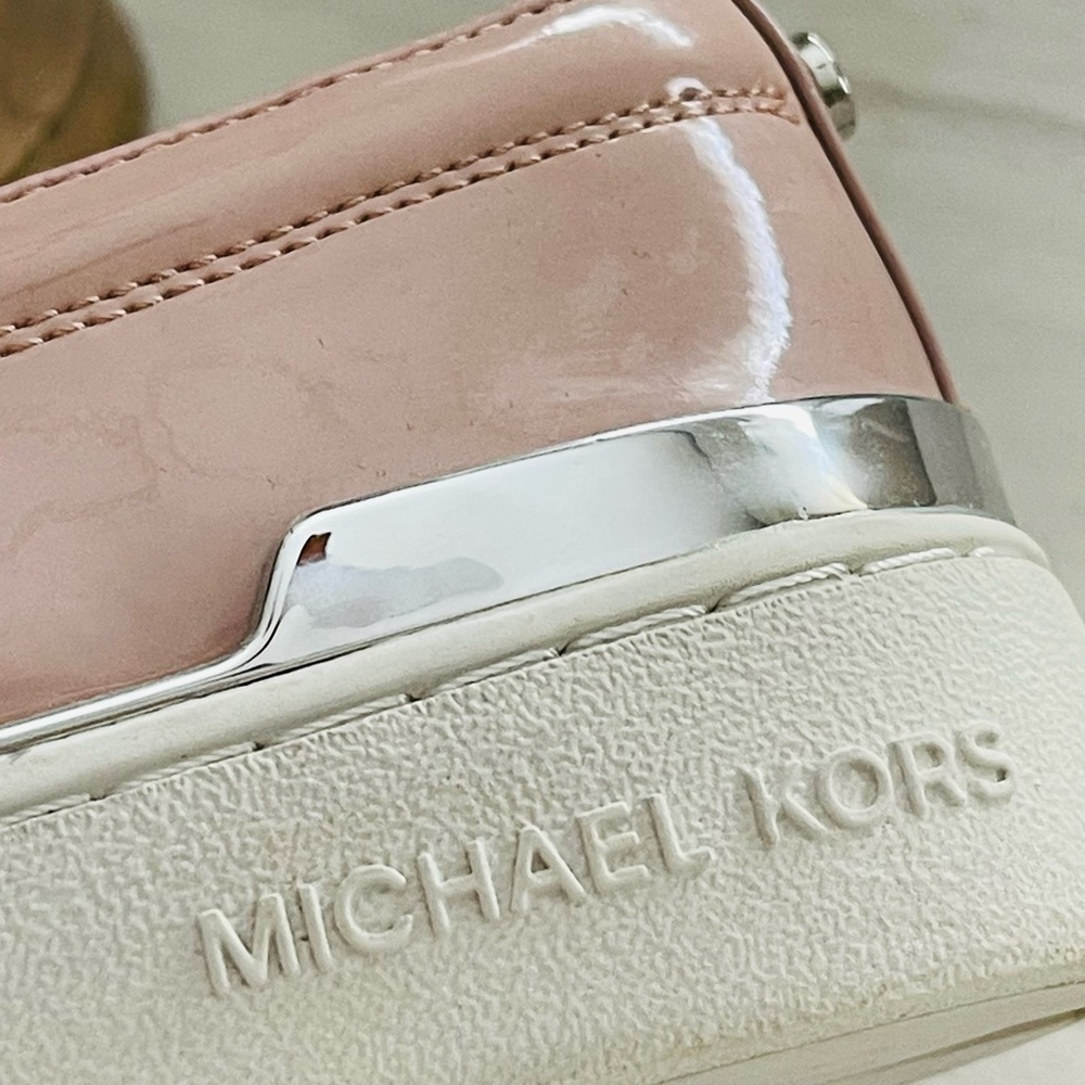 MICHAEL KORS Leather Slip On Perforated Slip On Shell Pink Silver Shoes Size 8 - Picture 12 of 16